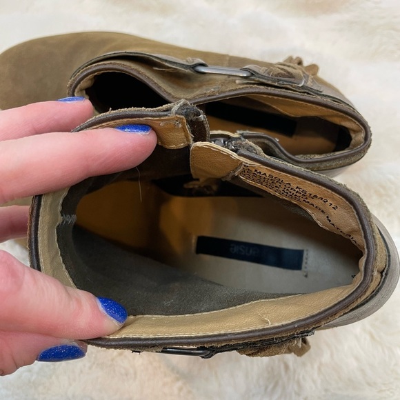 Kensie Masola Womens 8M Leather Ankle Boots Fringe Heels Bootie Brown Suede - Picture 6 of 8